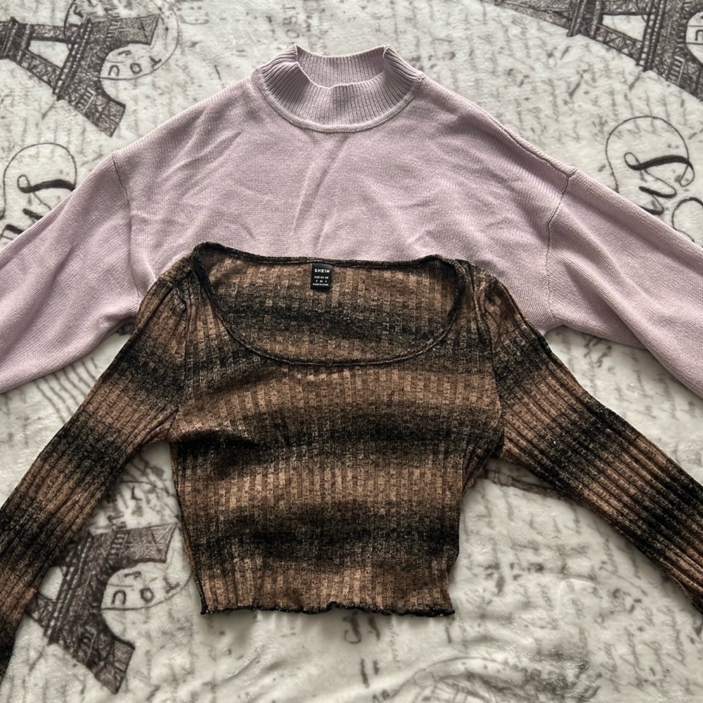 Buy one get one. H&M lilac sweatshirt and shein ombré crop top